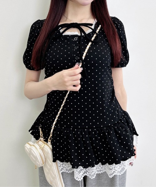 INGNI(イング)の「ヘンリーネックペプラムリブトップス(Tシャツ/カットソー・レディース・ホワイト系その他/ブラック系その他4/ライトピンク/ブラック/グレー・M)」の3枚目の写真