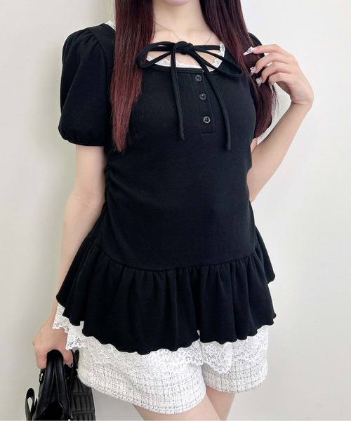 INGNI(イング)の「ヘンリーネックペプラムリブトップス(Tシャツ/カットソー・レディース・ホワイト系その他/ブラック系その他4/ライトピンク/ブラック/グレー・M)」の17枚目の写真