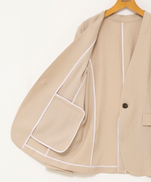 NOLLEY’S(ノーリーズ)の「《セットアップ対応》ストレッチツイルVネックジャケット(ノーカラージャケット・レディース・ネイビー/ベージュ・40/38/36)」の8枚目の写真