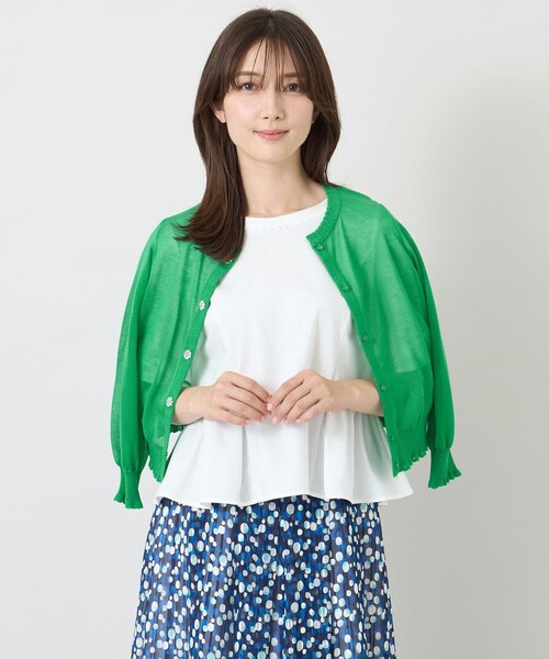 TO BE CHIC(トゥー ビー シック)の「シアーギャザースリーブ カーディガン(カーディガン/ボレロ・レディース・オフホワイト/パープル系その他4/ブラック/ベージュ系その他/グリーン系その他5/イエロー/グレー系その他2/グリーン・40/42)」の5枚目の写真