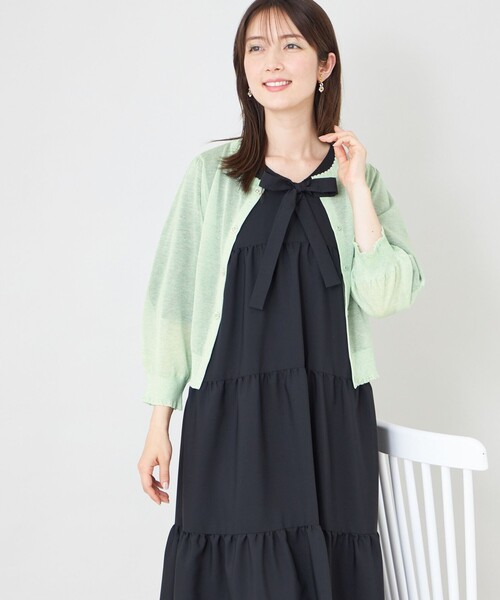 TO BE CHIC(トゥー ビー シック)の「シアーギャザースリーブ カーディガン(カーディガン/ボレロ・レディース・オフホワイト/パープル系その他4/ブラック/ベージュ系その他/グリーン系その他5/イエロー/グレー系その他2/グリーン・40/42)」の6枚目の写真