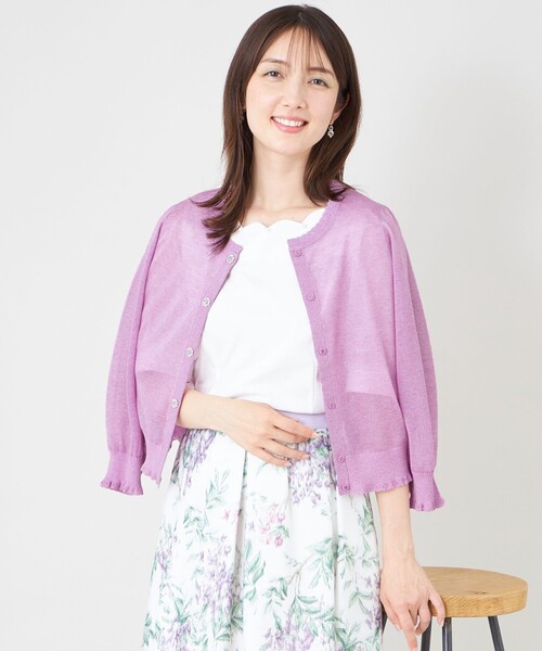 TO BE CHIC(トゥー ビー シック)の「シアーギャザースリーブ カーディガン(カーディガン/ボレロ・レディース・オフホワイト/パープル系その他4/ブラック/ベージュ系その他/グリーン系その他5/イエロー/グレー系その他2/グリーン・40/42)」の7枚目の写真