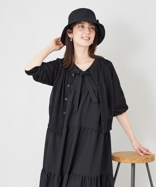 TO BE CHIC(トゥー ビー シック)の「シアーギャザースリーブ カーディガン(カーディガン/ボレロ・レディース・オフホワイト/パープル系その他4/ブラック/ベージュ系その他/グリーン系その他5/イエロー/グレー系その他2/グリーン・40/42)」の2枚目の写真