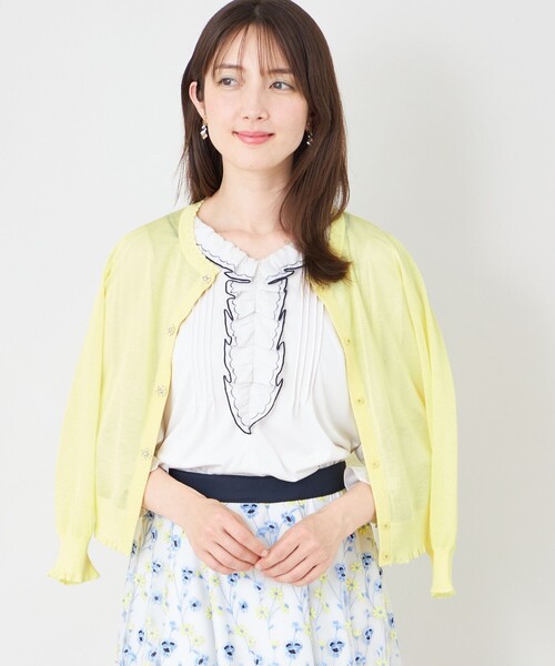 TO BE CHIC(トゥー ビー シック)の「シアーギャザースリーブ カーディガン(カーディガン/ボレロ・レディース・オフホワイト/パープル系その他4/ブラック/ベージュ系その他/グリーン系その他5/イエロー/グレー系その他2/グリーン・40/42)」の12枚目の写真