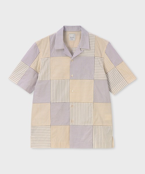 Ladras Stretch patchwork open collar shirt / 163636 339M