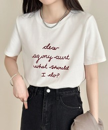 【立体フロッキー加工×英字ロゴプリント】半袖ラウンドネックTシャツ レディース