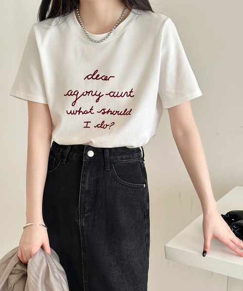 DAY CLOSET(デイ クローゼット)の「【立体フロッキー加工×英字ロゴプリント】半袖ラウンドネックTシャツ レディース(Tシャツ/カットソー・レディース・ブラック/ホワイト・FREE)」の16枚目の写真