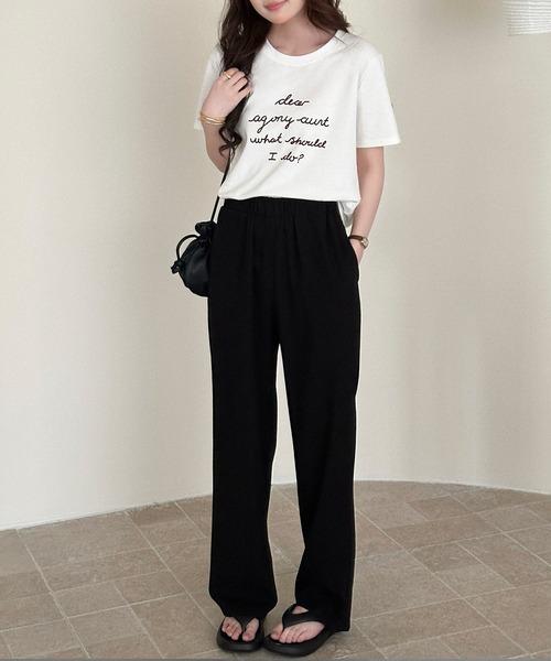 DAY CLOSET(デイ クローゼット)の「【立体フロッキー加工×英字ロゴプリント】半袖ラウンドネックTシャツ レディース(Tシャツ/カットソー・レディース・ブラック/ホワイト・FREE)」の18枚目の写真