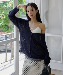 UNE MANSION（ユヌマンション）の「【冷房対策・羽織り】Vネックシースルーレースサマーニット（カーディガン/ボレロ）」