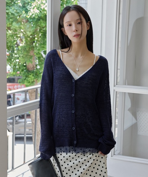 UNE MANSION(ユヌマンション)の「【冷房対策・羽織り】Vネックシースルーレースサマーニット(カーディガン/ボレロ・レディース・ネイビー/アイボリー・FREE)」の22枚目の写真