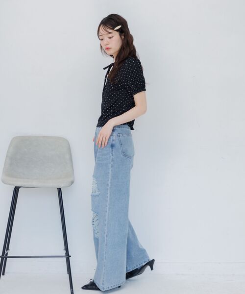 ems excite(エムズエキサイト)の「【2サイズ】刺繍入ダメージデニムPT(その他パンツ・レディース・ダークグレー/ケミカルウォッシュ・SMALL/MEDIUM)」の18枚目の写真