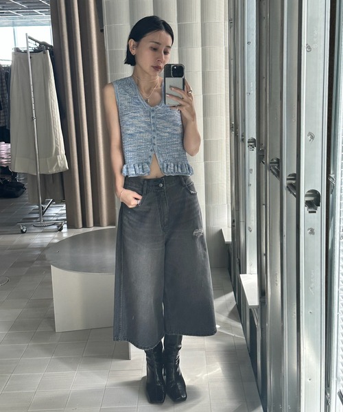 Ameri（アメリ）の「MEDI FRILL BACK RIBBON KNIT TOP（ニット/セーター・レディース・ブルー/ピンク/ブラック・FREE）」の7枚目の写真