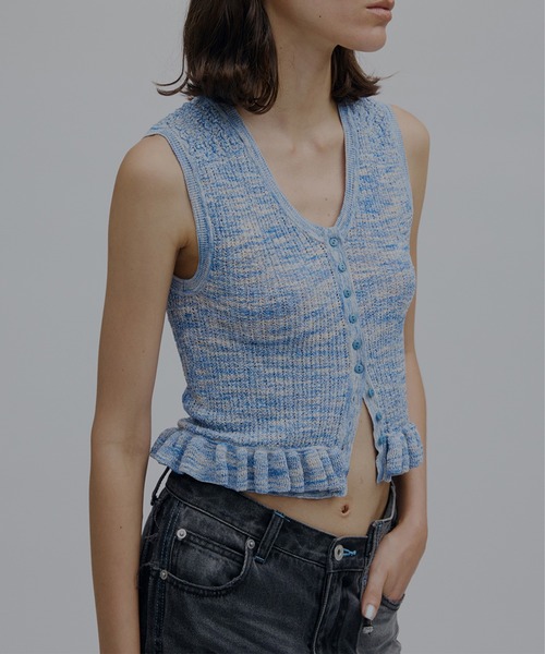 Ameri（アメリ）の「MEDI FRILL BACK RIBBON KNIT TOP（ニット/セーター・レディース・ブルー/ピンク/ブラック・FREE）」の15枚目の写真