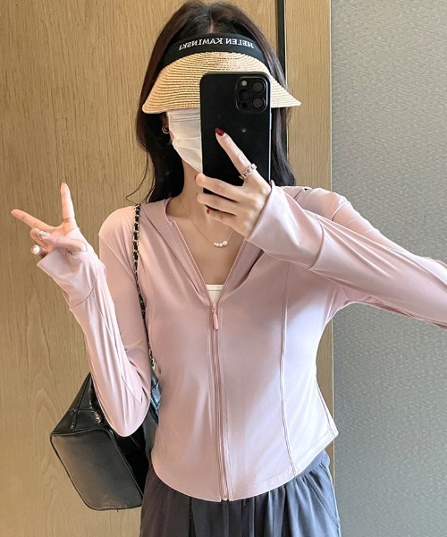 nico nico(ニコニコ)の「【 nico nico/ ニコニコ 】軽やかに守る、UVカットジップパーカー(フード付き)(パーカー・レディース・ピンク/グリーン/ブラック/ブルー/グレー/ホワイト/イエロー/ベージュ/ピンクベージュ・FREE)」の19枚目の写真