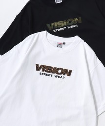 VISION STREET WEAR/ヴィジョンストリートウェア オーバーサイズ 総柄ロゴ刺繍 半袖Tシャツ/レディース メンズ