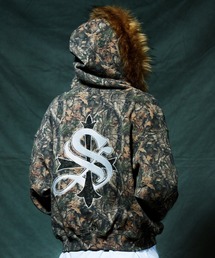 A'GEM/9 × .kom 『SUPPLIER/サプライヤー』 Tree Camo Faux Fur Cross Zip Hoodie/ツリーカモフェイクファークロスジップパーカー