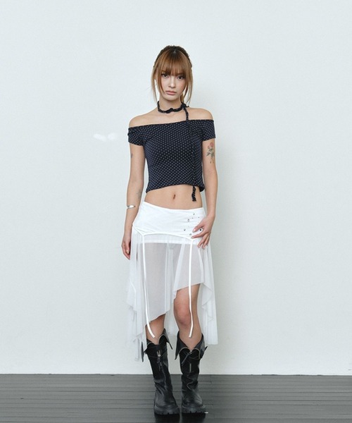 Midnight Move(ミッドナイトムーブ)の「Midnight Move/オフショルドットトップス(Tシャツ/カットソー・レディース・ホワイト/グレー/ネイビー・FREE)」の14枚目の写真