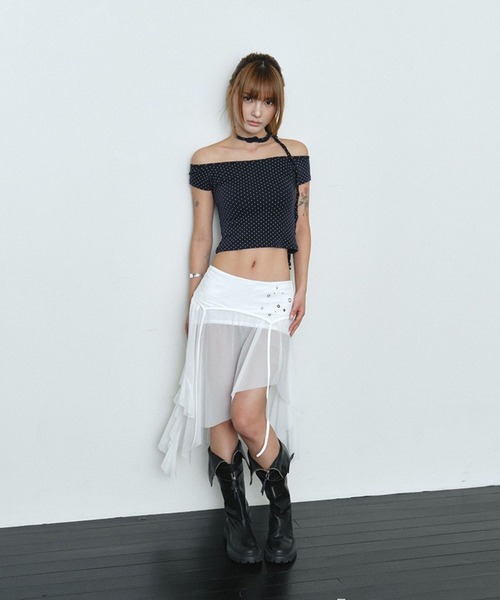 Midnight Move(ミッドナイトムーブ)の「Midnight Move/オフショルドットトップス(Tシャツ/カットソー・レディース・ホワイト/グレー/ネイビー・FREE)」の15枚目の写真