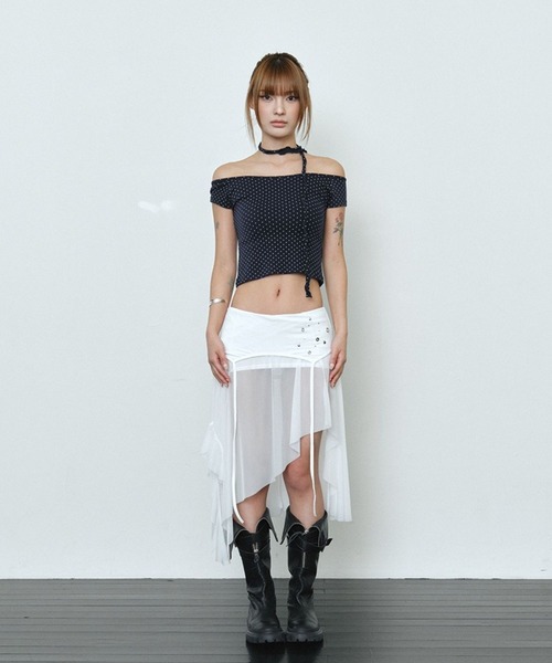 Midnight Move(ミッドナイトムーブ)の「Midnight Move/オフショルドットトップス(Tシャツ/カットソー・レディース・ホワイト/グレー/ネイビー・FREE)」の17枚目の写真