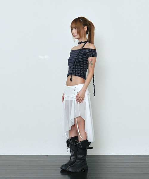 Midnight Move(ミッドナイトムーブ)の「Midnight Move/オフショルドットトップス(Tシャツ/カットソー・レディース・ホワイト/グレー/ネイビー・FREE)」の18枚目の写真