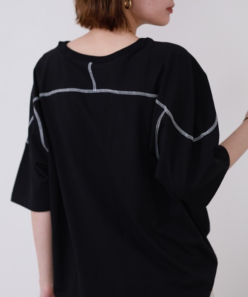 Arinomama(アリノママ)の「Arinomama 20sオーガニック天竺 ステッチフローTシャツ 半袖(Tシャツ/カットソー・レディース・ブラック/ライトブラウン/カーキ・FREE)」の7枚目の写真