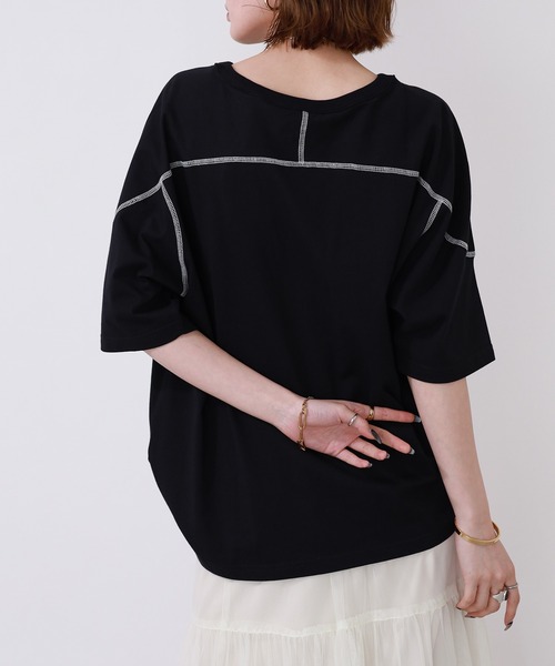 Arinomama(アリノママ)の「Arinomama 20sオーガニック天竺 ステッチフローTシャツ 半袖(Tシャツ/カットソー・レディース・ブラック/ライトブラウン/カーキ・FREE)」の8枚目の写真