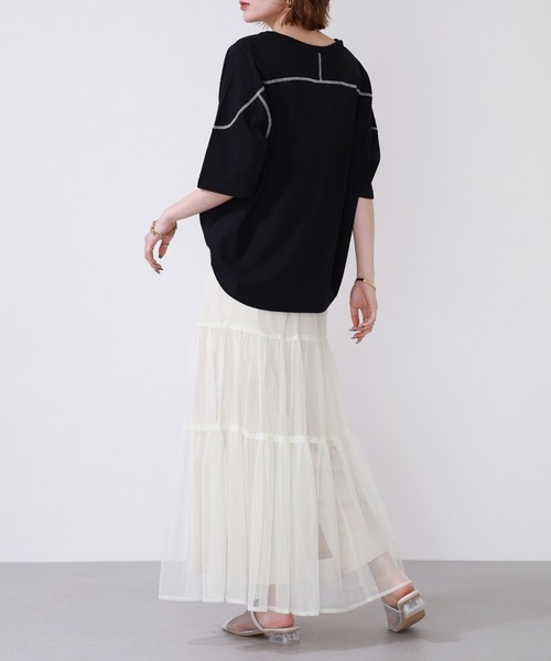 Arinomama(アリノママ)の「Arinomama 20sオーガニック天竺 ステッチフローTシャツ 半袖(Tシャツ/カットソー・レディース・ブラック/ライトブラウン/カーキ・FREE)」の10枚目の写真