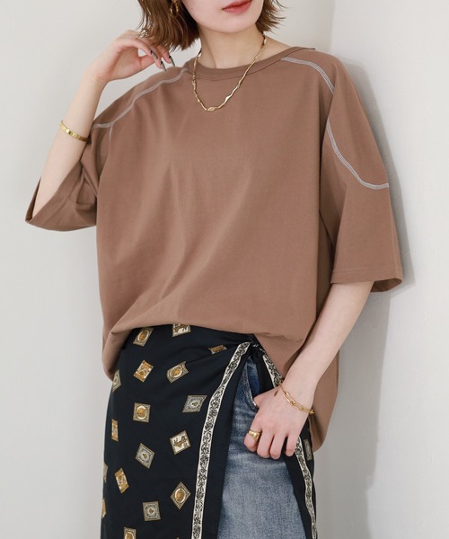 Arinomama(アリノママ)の「Arinomama 20sオーガニック天竺 ステッチフローTシャツ 半袖(Tシャツ/カットソー・レディース・ブラック/ライトブラウン/カーキ・FREE)」の12枚目の写真