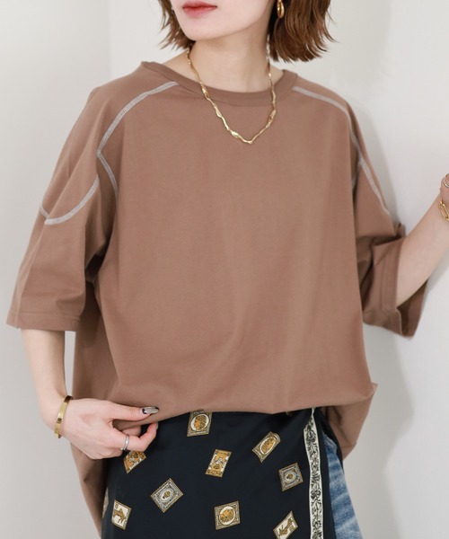 Arinomama(アリノママ)の「Arinomama 20sオーガニック天竺 ステッチフローTシャツ 半袖(Tシャツ/カットソー・レディース・ブラック/ライトブラウン/カーキ・FREE)」の13枚目の写真