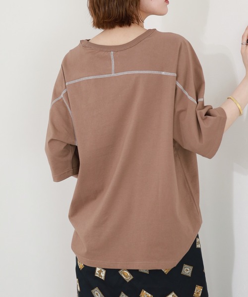 Arinomama(アリノママ)の「Arinomama 20sオーガニック天竺 ステッチフローTシャツ 半袖(Tシャツ/カットソー・レディース・ブラック/ライトブラウン/カーキ・FREE)」の14枚目の写真