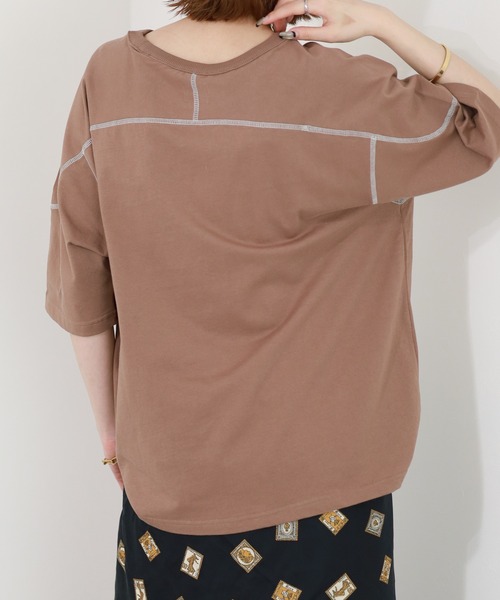 Arinomama(アリノママ)の「Arinomama 20sオーガニック天竺 ステッチフローTシャツ 半袖(Tシャツ/カットソー・レディース・ブラック/ライトブラウン/カーキ・FREE)」の15枚目の写真