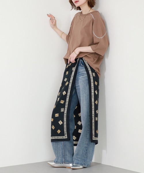 Arinomama(アリノママ)の「Arinomama 20sオーガニック天竺 ステッチフローTシャツ 半袖(Tシャツ/カットソー・レディース・ブラック/ライトブラウン/カーキ・FREE)」の16枚目の写真