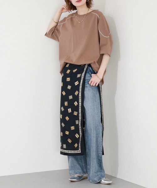 Arinomama(アリノママ)の「Arinomama 20sオーガニック天竺 ステッチフローTシャツ 半袖(Tシャツ/カットソー・レディース・ブラック/ライトブラウン/カーキ・FREE)」の17枚目の写真