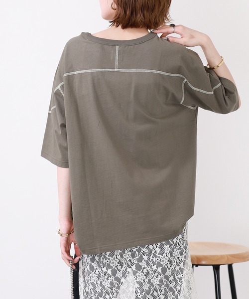 Arinomama(アリノママ)の「Arinomama 20sオーガニック天竺 ステッチフローTシャツ 半袖(Tシャツ/カットソー・レディース・ブラック/ライトブラウン/カーキ・FREE)」の22枚目の写真