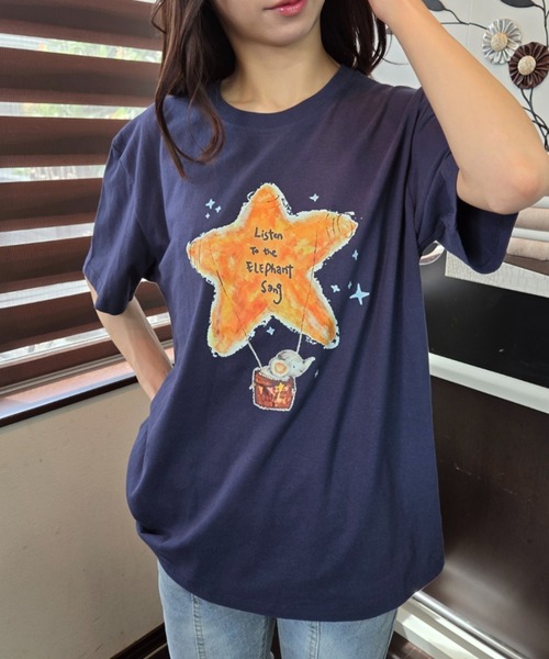 ｔｏｌｅｎｅ（トレネ）の「水彩タッチ スターバルーン×エレファント グラフィックTシャツ（Tシャツ/カットソー・レディース・ネイビー/ホワイト・FREE）」の2枚目の写真