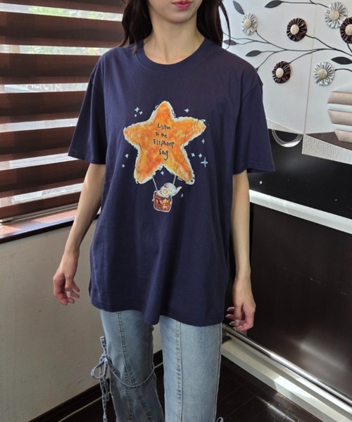 ｔｏｌｅｎｅ（トレネ）の「水彩タッチ スターバルーン×エレファント グラフィックTシャツ（Tシャツ/カットソー・レディース・ネイビー/ホワイト・FREE）」の7枚目の写真