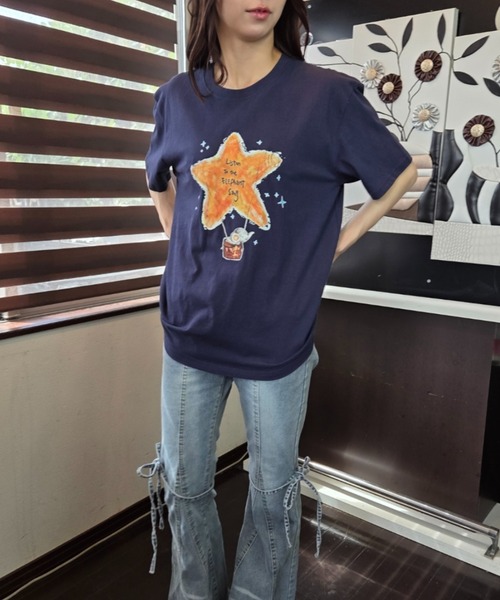 ｔｏｌｅｎｅ（トレネ）の「水彩タッチ スターバルーン×エレファント グラフィックTシャツ（Tシャツ/カットソー・レディース・ネイビー/ホワイト・FREE）」の10枚目の写真