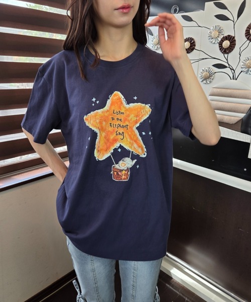 ｔｏｌｅｎｅ（トレネ）の「水彩タッチ スターバルーン×エレファント グラフィックTシャツ（Tシャツ/カットソー・レディース・ネイビー/ホワイト・FREE）」の6枚目の写真