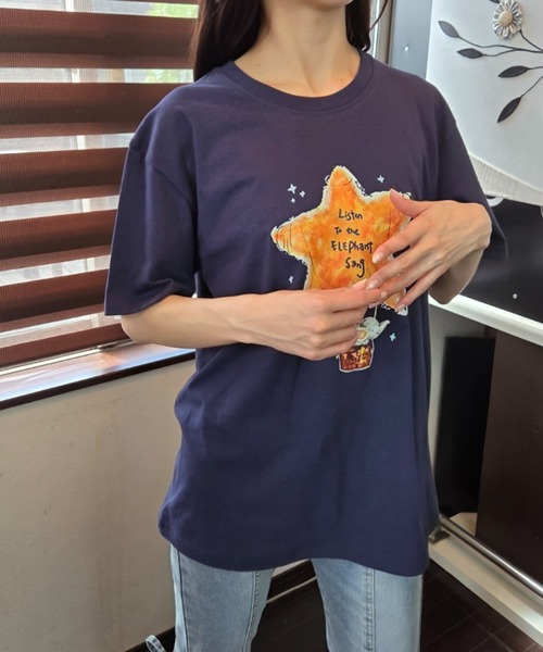 ｔｏｌｅｎｅ（トレネ）の「水彩タッチ スターバルーン×エレファント グラフィックTシャツ（Tシャツ/カットソー・レディース・ネイビー/ホワイト・FREE）」の5枚目の写真