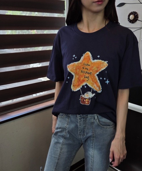 ｔｏｌｅｎｅ（トレネ）の「水彩タッチ スターバルーン×エレファント グラフィックTシャツ（Tシャツ/カットソー・レディース・ネイビー/ホワイト・FREE）」の8枚目の写真
