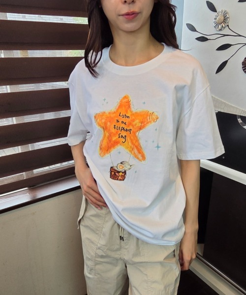 ｔｏｌｅｎｅ（トレネ）の「水彩タッチ スターバルーン×エレファント グラフィックTシャツ（Tシャツ/カットソー・レディース・ネイビー/ホワイト・FREE）」の19枚目の写真