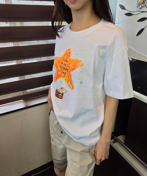ｔｏｌｅｎｅ（トレネ）の「水彩タッチ スターバルーン×エレファント グラフィックTシャツ（Tシャツ/カットソー・レディース・ネイビー/ホワイト・FREE）」の20枚目の写真