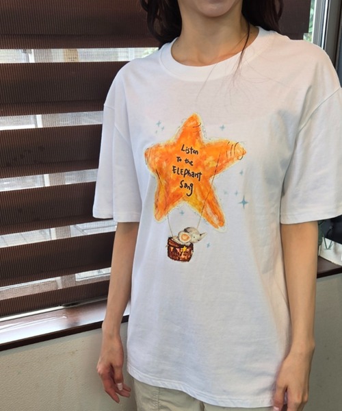ｔｏｌｅｎｅ（トレネ）の「水彩タッチ スターバルーン×エレファント グラフィックTシャツ（Tシャツ/カットソー・レディース・ネイビー/ホワイト・FREE）」の14枚目の写真