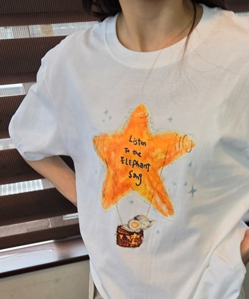 ｔｏｌｅｎｅ（トレネ）の「水彩タッチ スターバルーン×エレファント グラフィックTシャツ（Tシャツ/カットソー・レディース・ネイビー/ホワイト・FREE）」の3枚目の写真