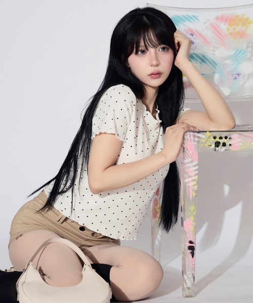 tinkerend(ティンカーエンド)の「Mellow Frill Mini T-shirt / メロウフリルミニTシャツ(Tシャツ/カットソー・レディース・ホワイト・FREE)」の1枚目の写真