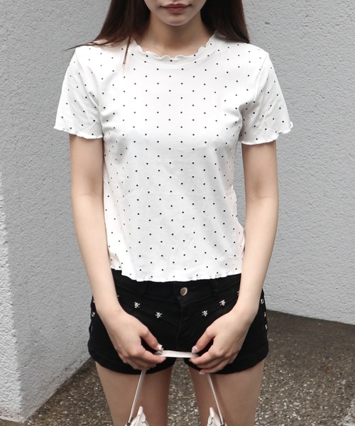 tinkerend(ティンカーエンド)の「Mellow Frill Mini T-shirt / メロウフリルミニTシャツ(Tシャツ/カットソー・レディース・ホワイト・FREE)」の2枚目の写真