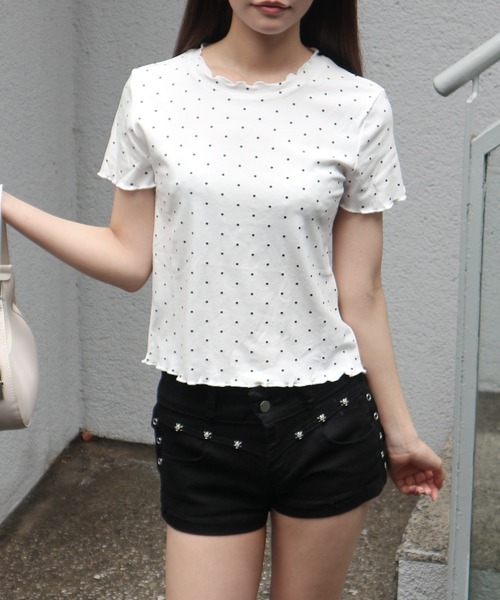 tinkerend(ティンカーエンド)の「Mellow Frill Mini T-shirt / メロウフリルミニTシャツ(Tシャツ/カットソー・レディース・ホワイト・FREE)」の3枚目の写真