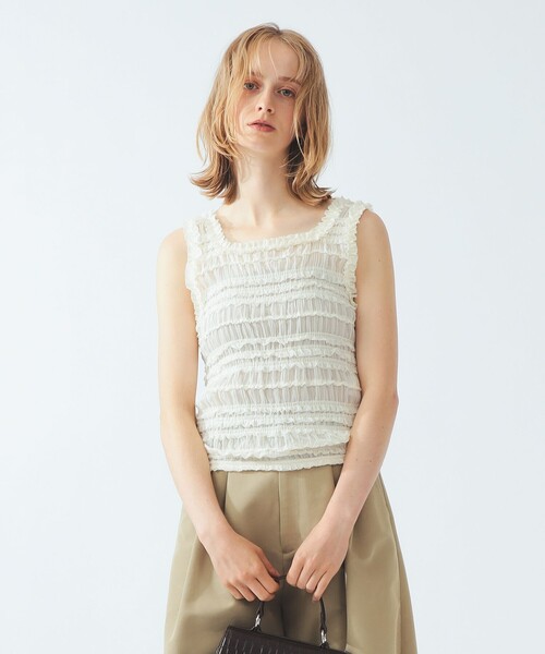 Ray BEAMS(レイビームス)の「シフォン シャーリング タンクトップ(シャツ/ブラウス・レディース・オフホワイト/ブラック・ONE SIZE)」の1枚目の写真