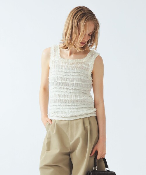 Ray BEAMS(レイビームス)の「シフォン シャーリング タンクトップ(シャツ/ブラウス・レディース・オフホワイト/ブラック・ONE SIZE)」の17枚目の写真