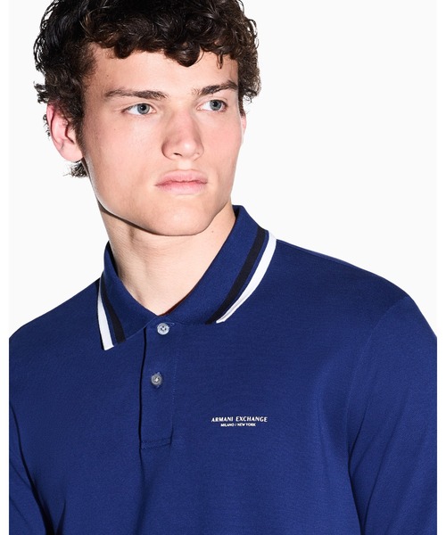 ARMANI EXCHANGE(アルマーニエクスチェンジ)の「【A|X アルマーニ エクスチェンジ】<オンライン限定>ラインリブ レギュラーフィット 半袖ポロシャツ/REGULAR(ポロシャツ・メンズ・ダークネイビー/ブルー・X-SMALL/X-LARGE/SMALL/MEDIUM/LARGE)」の10枚目の写真